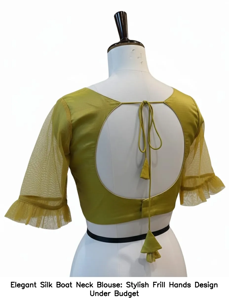 Elegant Silk Boat Neck Blouse: Stylish Frill Hands Design Under Budget