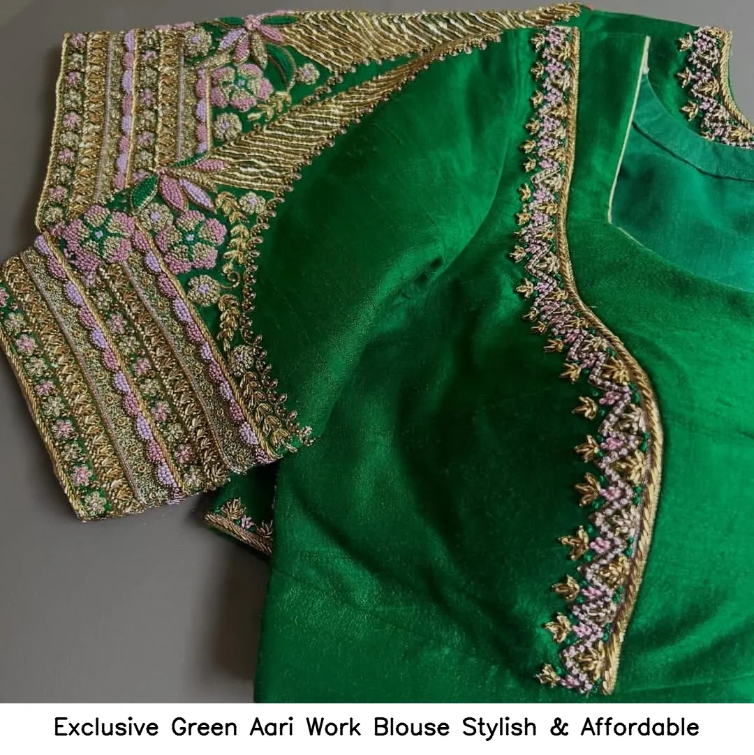 Exclusive Green Aari Work Blouse – Stylish & Affordable