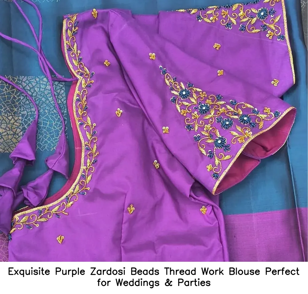Exquisite Purple Zardosi Beads  Thread Work Blouse – Perfect for Weddings & Parties