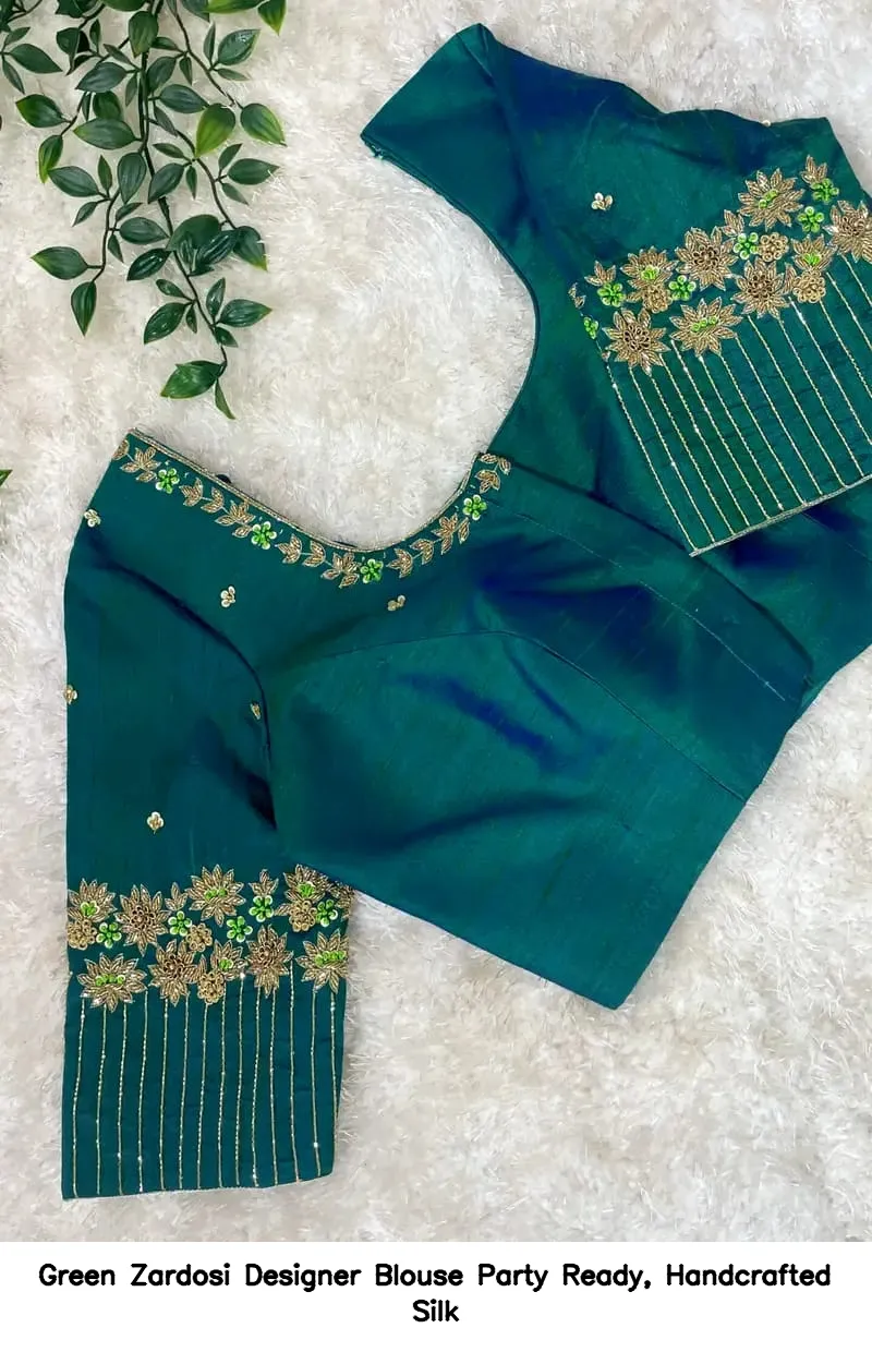 Green Zardosi Designer Blouse – Party Ready, Handcrafted Silk
