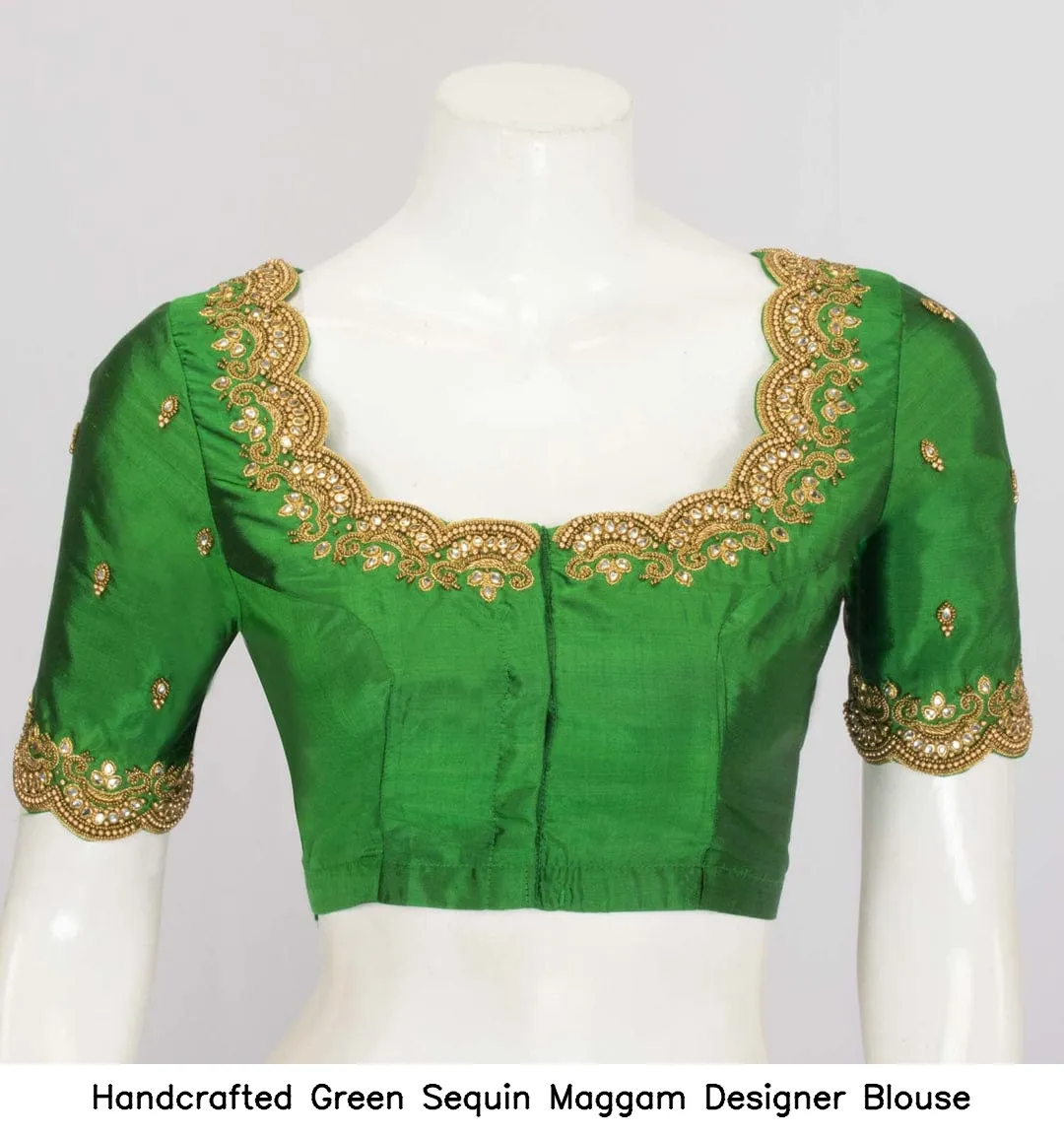 Handcrafted Green Sequin Maggam Designer Blouse