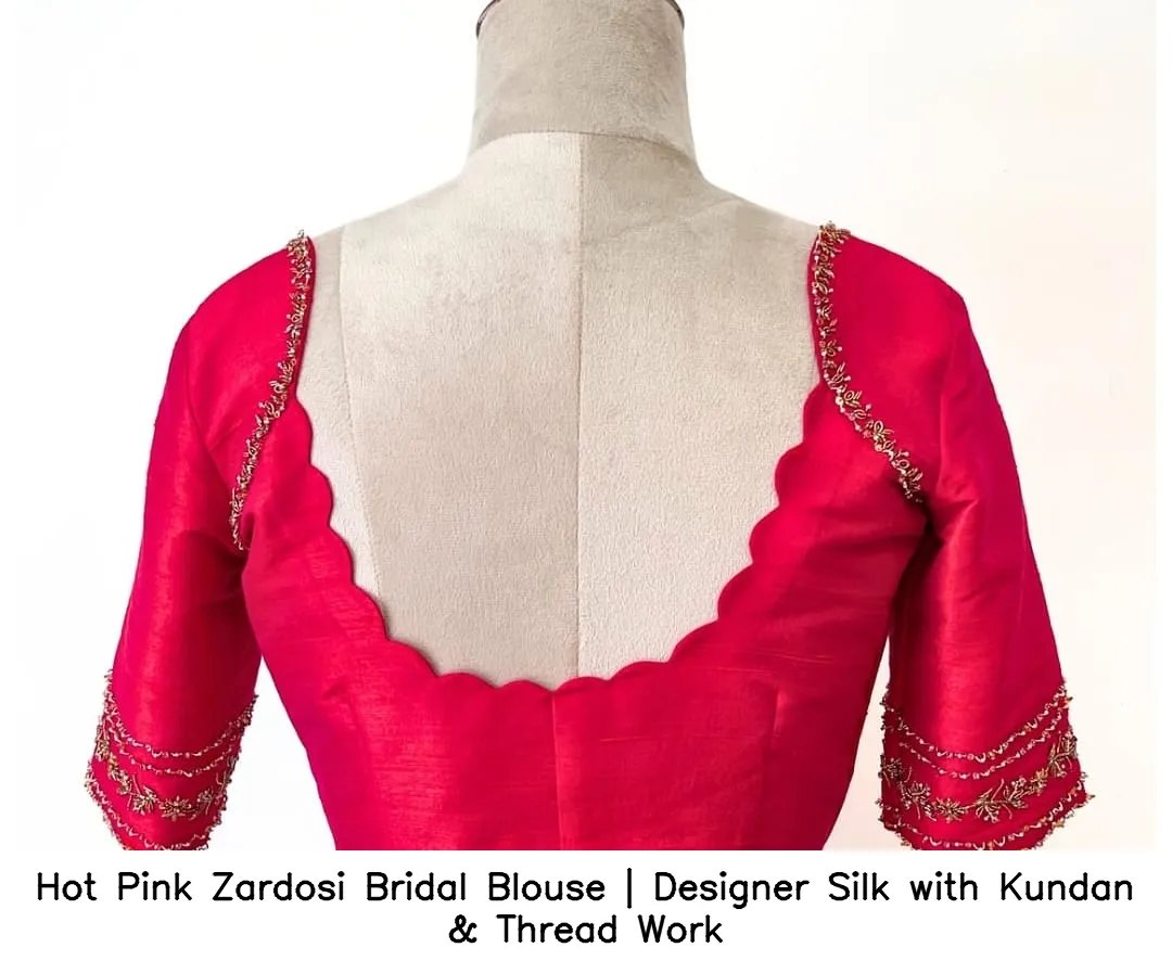 Hot Pink Zardosi Bridal Blouse | Designer Silk with Kundan & Thread Work