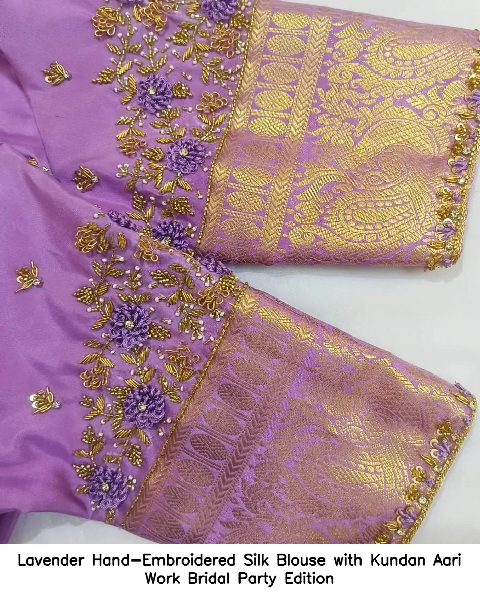 Lavender Hand-Embroidered Silk Blouse with Kundan  Aari Work – Bridal  Party Edition