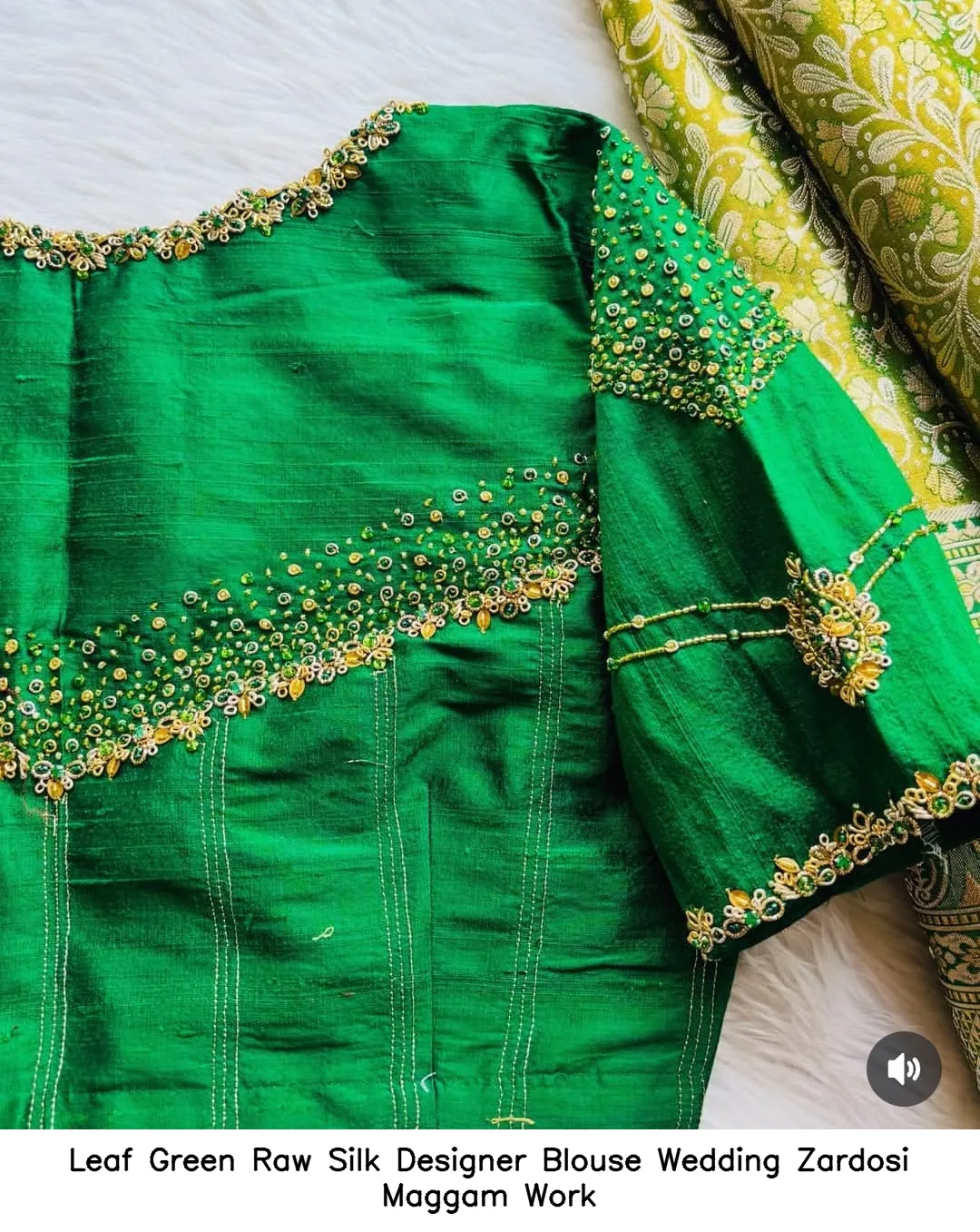 Leaf Green Raw Silk Designer Blouse – Wedding Zardosi Maggam Work