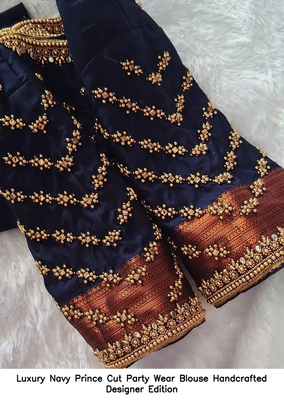 Luxury Navy Prince Cut Party Wear Blouse – Handcrafted Designer Edition