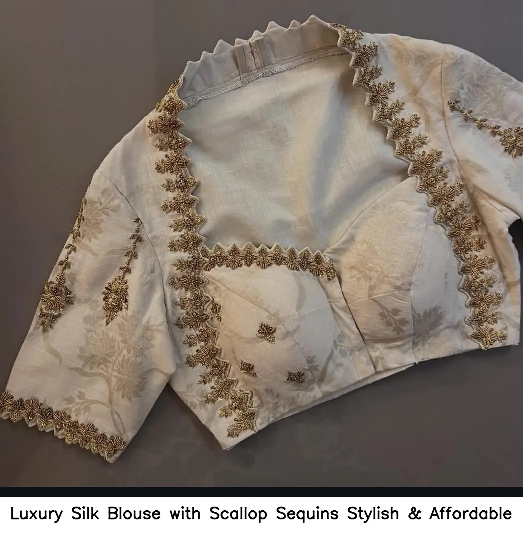 Luxury Silk Blouse with Scallop Sequins – Stylish & Affordable