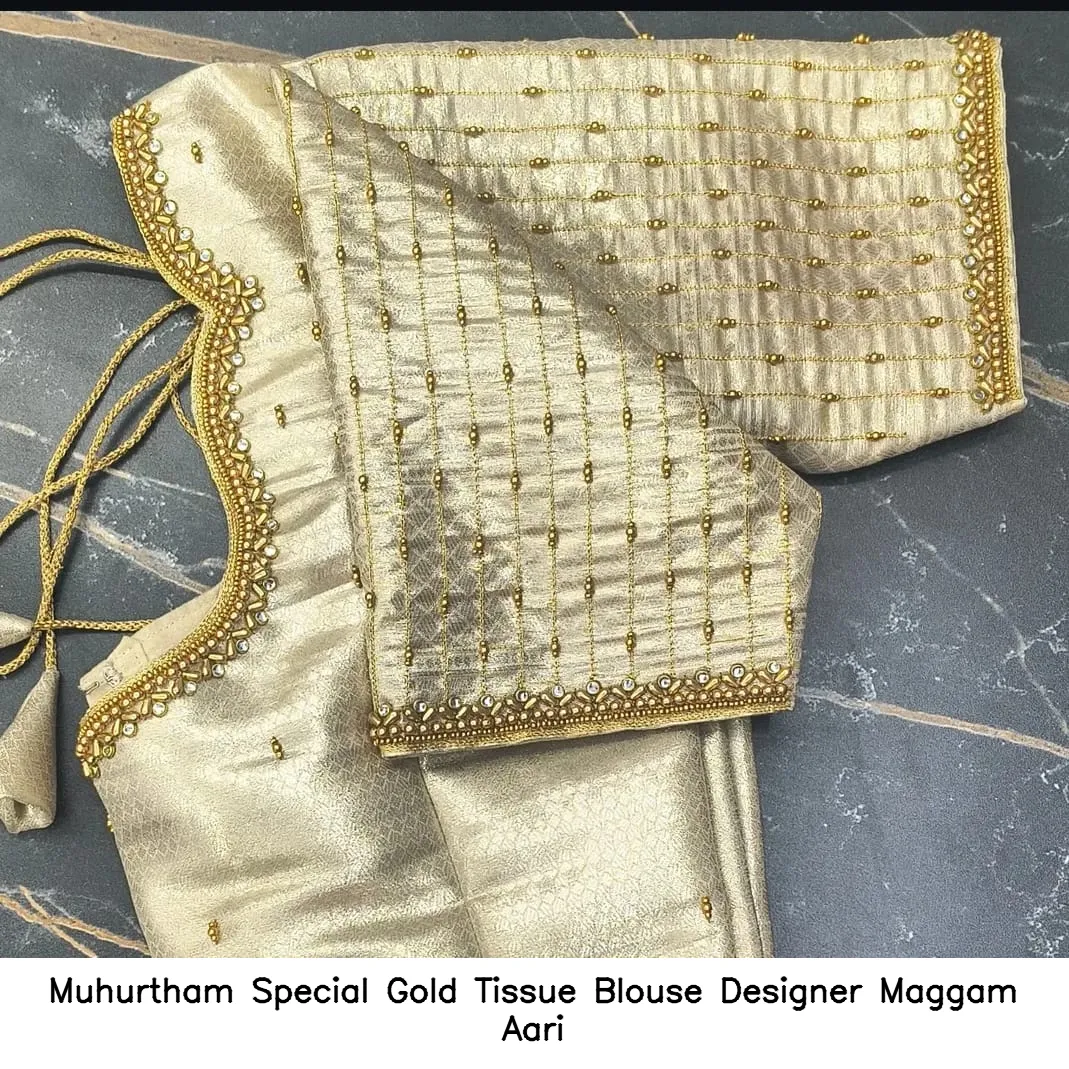 Muhurtham Special Gold Tissue Blouse – Designer Maggam Aari