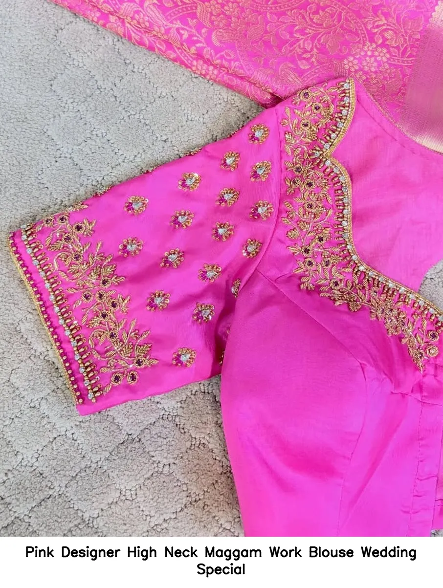 Pink Designer High Neck Maggam Work Blouse – Wedding Special