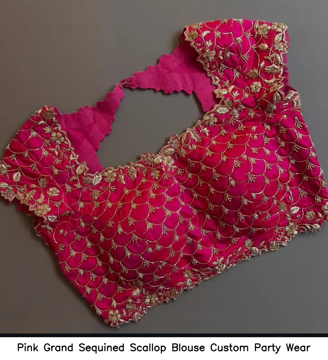 Pink Grand Sequined Scallop Blouse – Custom Party Wear