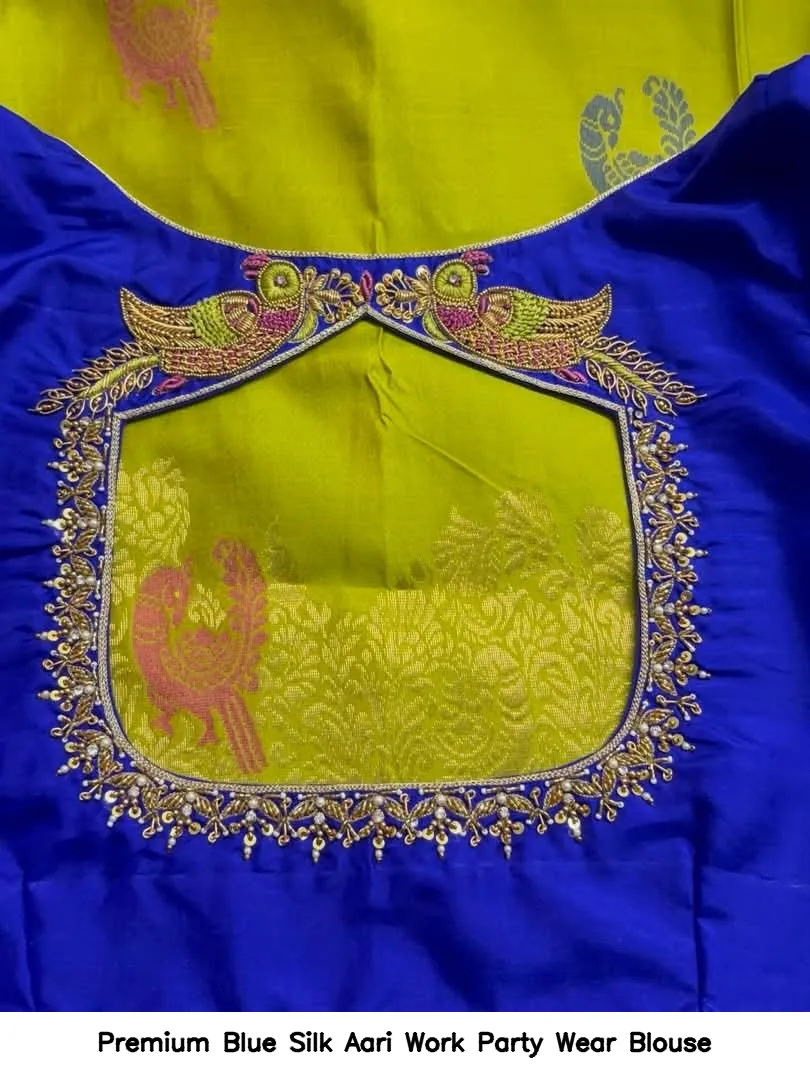 Premium Blue Silk Aari Work Party Wear Blouse