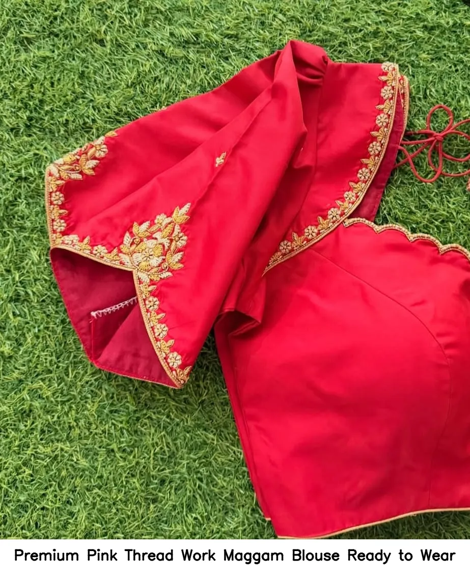 Premium Pink Thread Work Maggam Blouse – Ready to Wear
