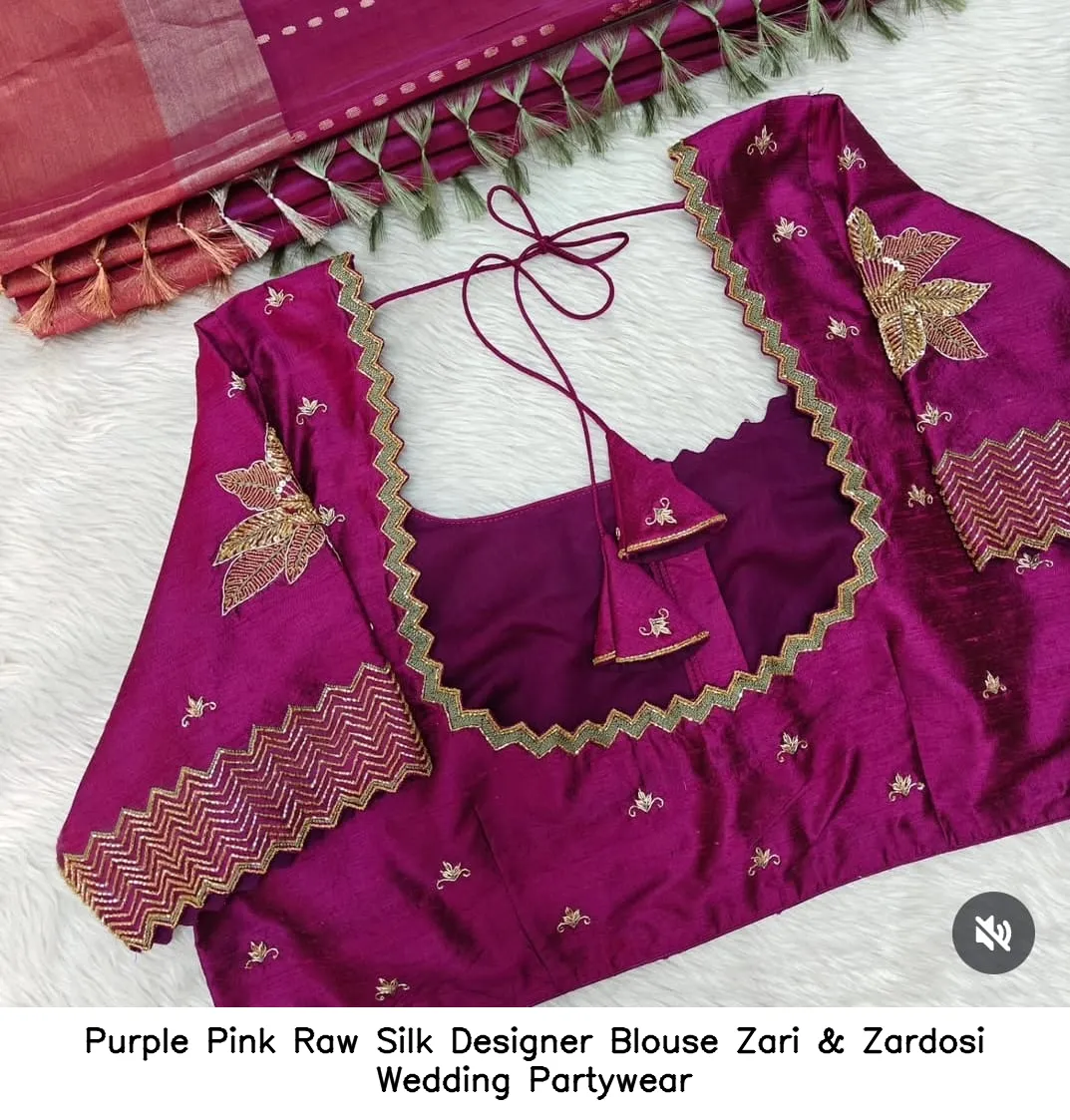 Purple Pink Raw Silk Designer Blouse – Zari & Zardosi Wedding Partywear