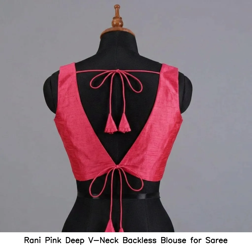 Rani Pink Deep V-Neck Backless Blouse for Saree
