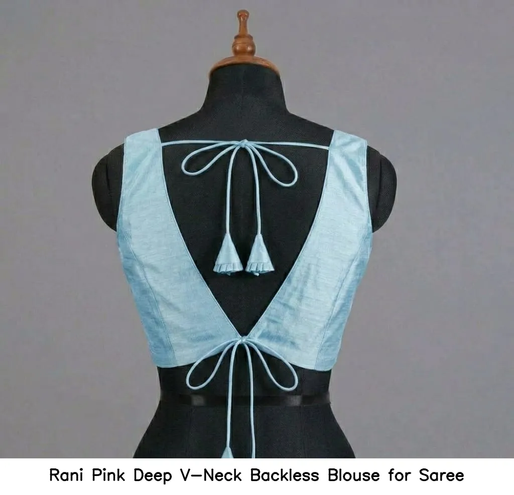 Rani Pink Deep V-Neck Backless Blouse for Saree - Image 2