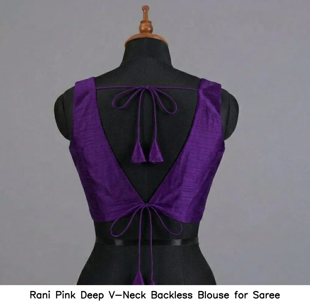 Rani Pink Deep V-Neck Backless Blouse for Saree - Image 4