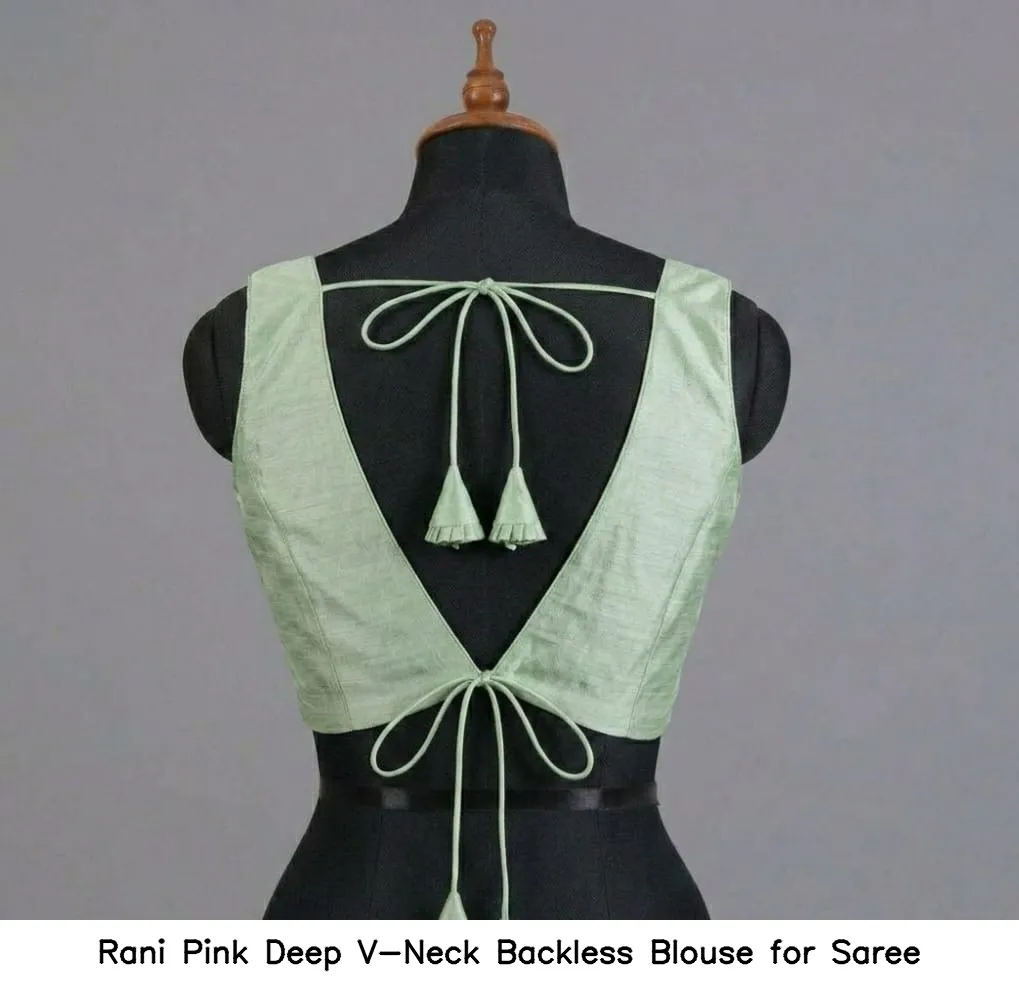 Rani Pink Deep V-Neck Backless Blouse for Saree - Image 5