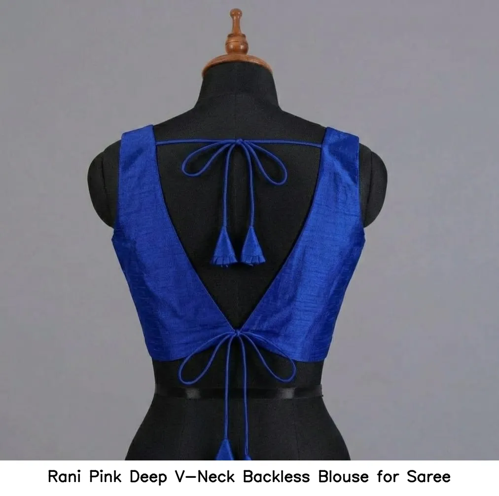 Rani Pink Deep V-Neck Backless Blouse for Saree - Image 6