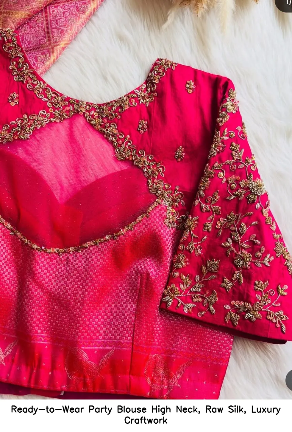 Ready-to-Wear Party Blouse – High Neck, Raw Silk, Luxury Craftwork