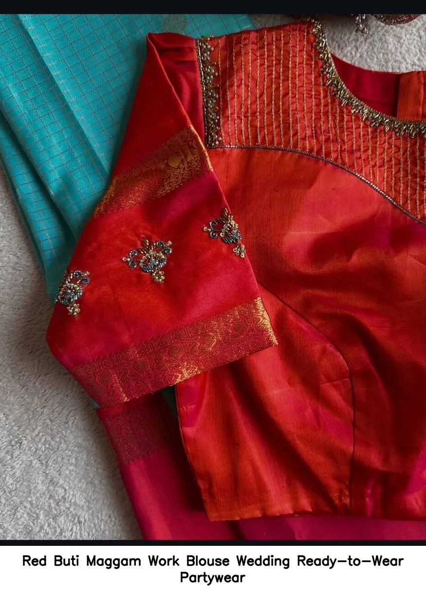 Red Buti Maggam Work Blouse – Wedding Ready-to-Wear Partywear