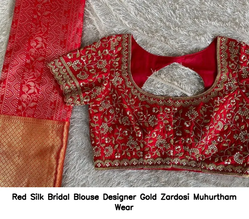 Red Silk Bridal Blouse – Designer Gold Zardosi Muhurtham Wear