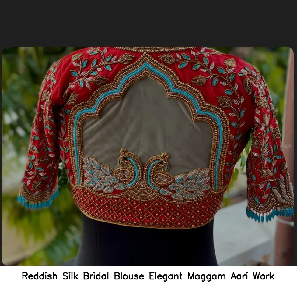 Reddish Silk Bridal Blouse – Elegant Maggam Aari Work