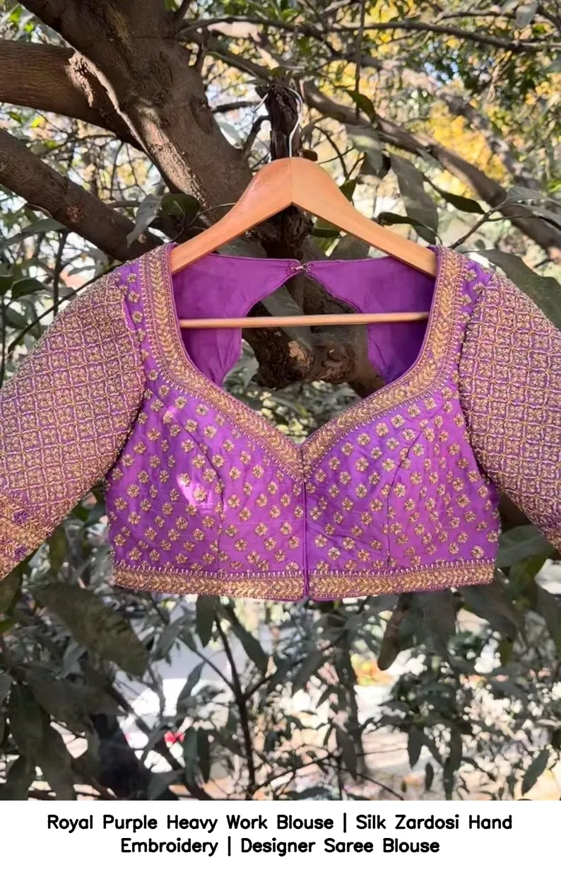 Royal Purple Heavy Work Blouse | Silk Zardosi Hand Embroidery | Designer Saree Blouse