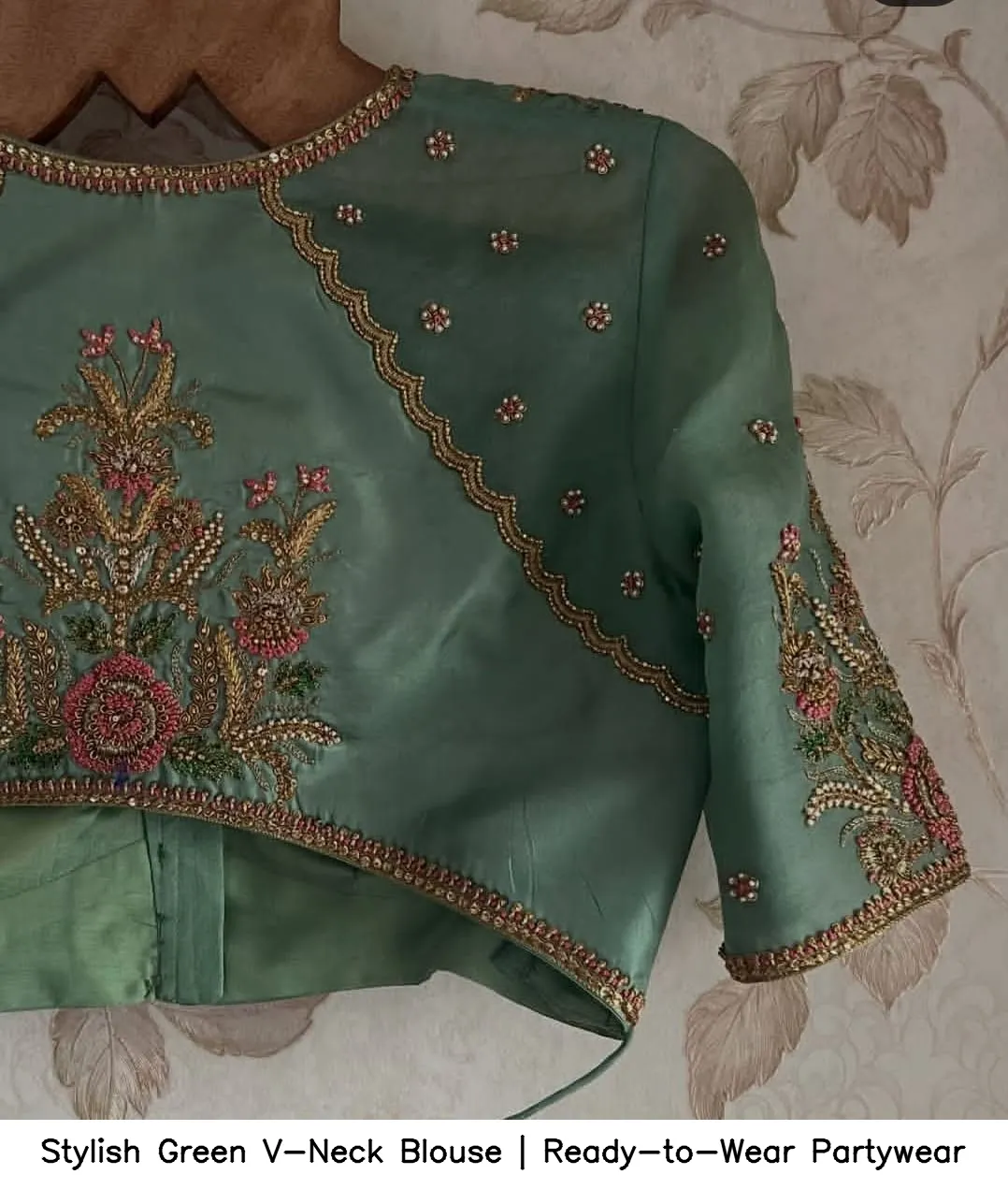 Hyderabad bride wearing a designer Maggam work blouse showcasing intricate hand embroidery and bridal elegance