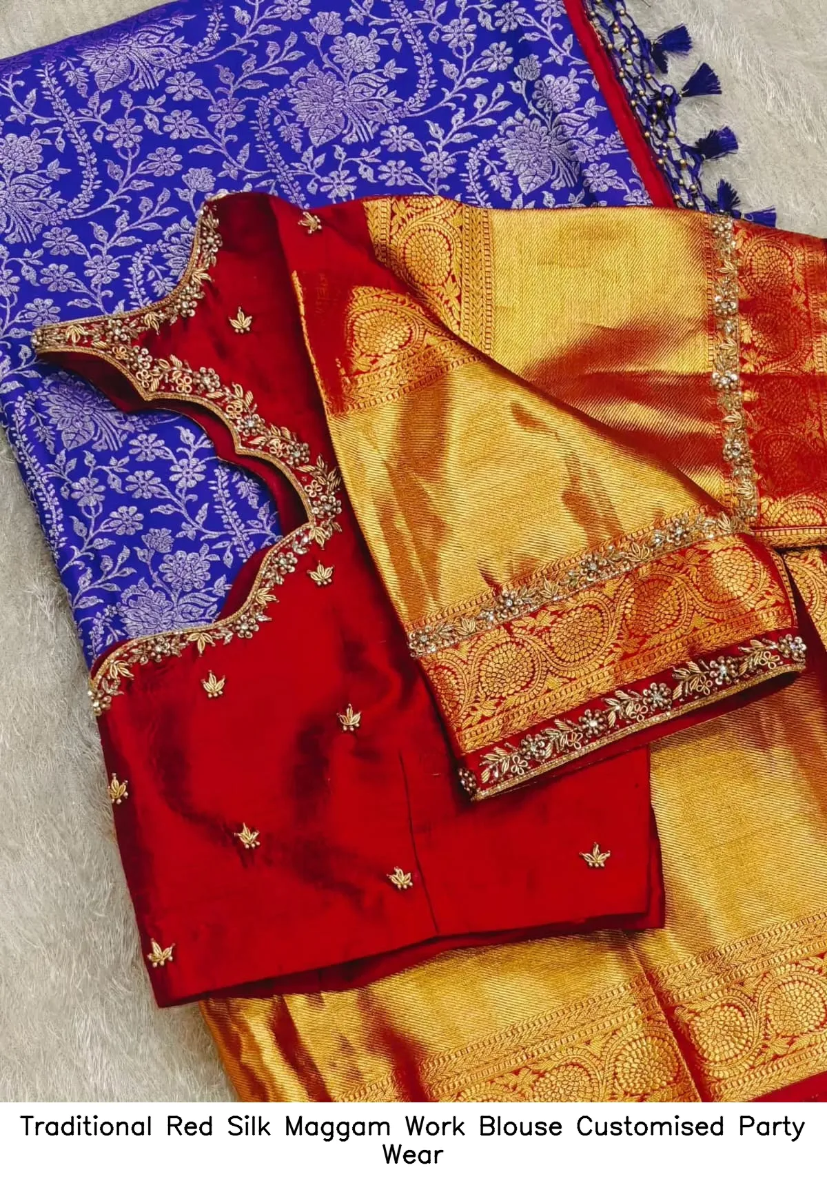 Traditional Red Silk Maggam Work Blouse – Customised Party Wear