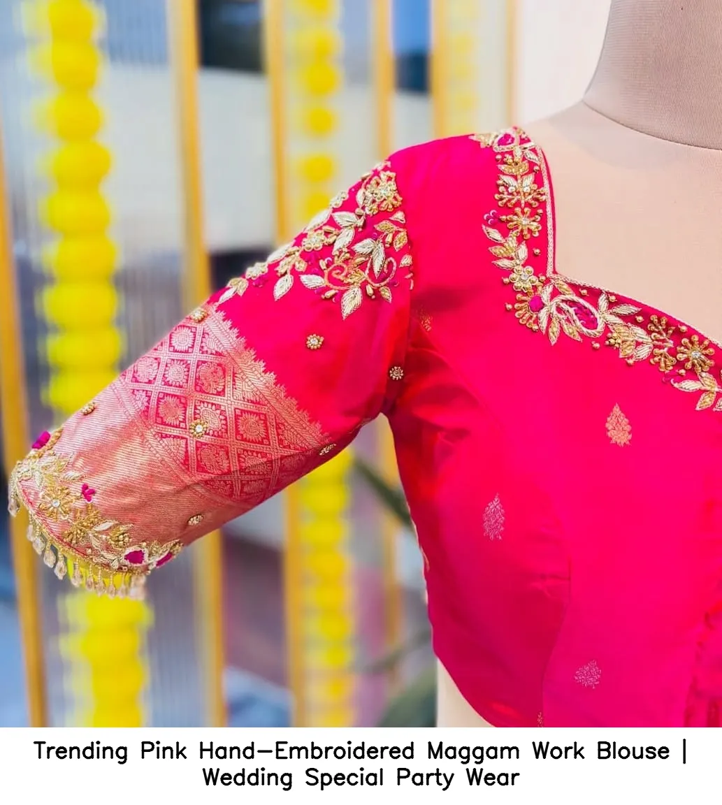 Trending Pink Hand-Embroidered Maggam Work Blouse | Wedding Special Party Wear