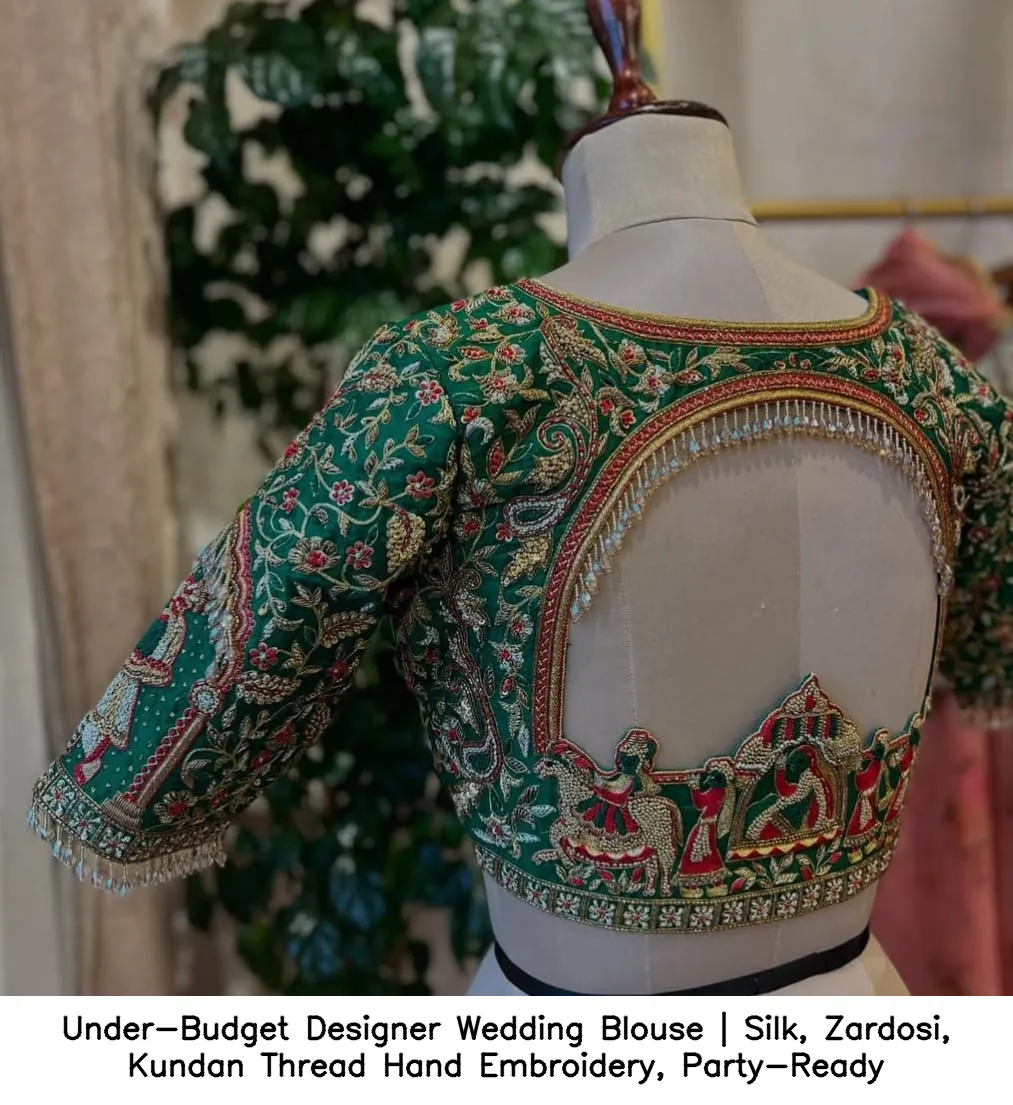 Under-Budget Designer Wedding Blouse | Silk, Zardosi, Kundan  Thread Hand Embroidery, Party-Ready