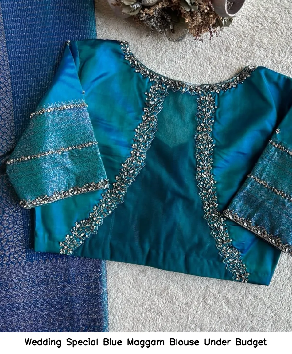 Wedding Special Blue Maggam Blouse Under Budget