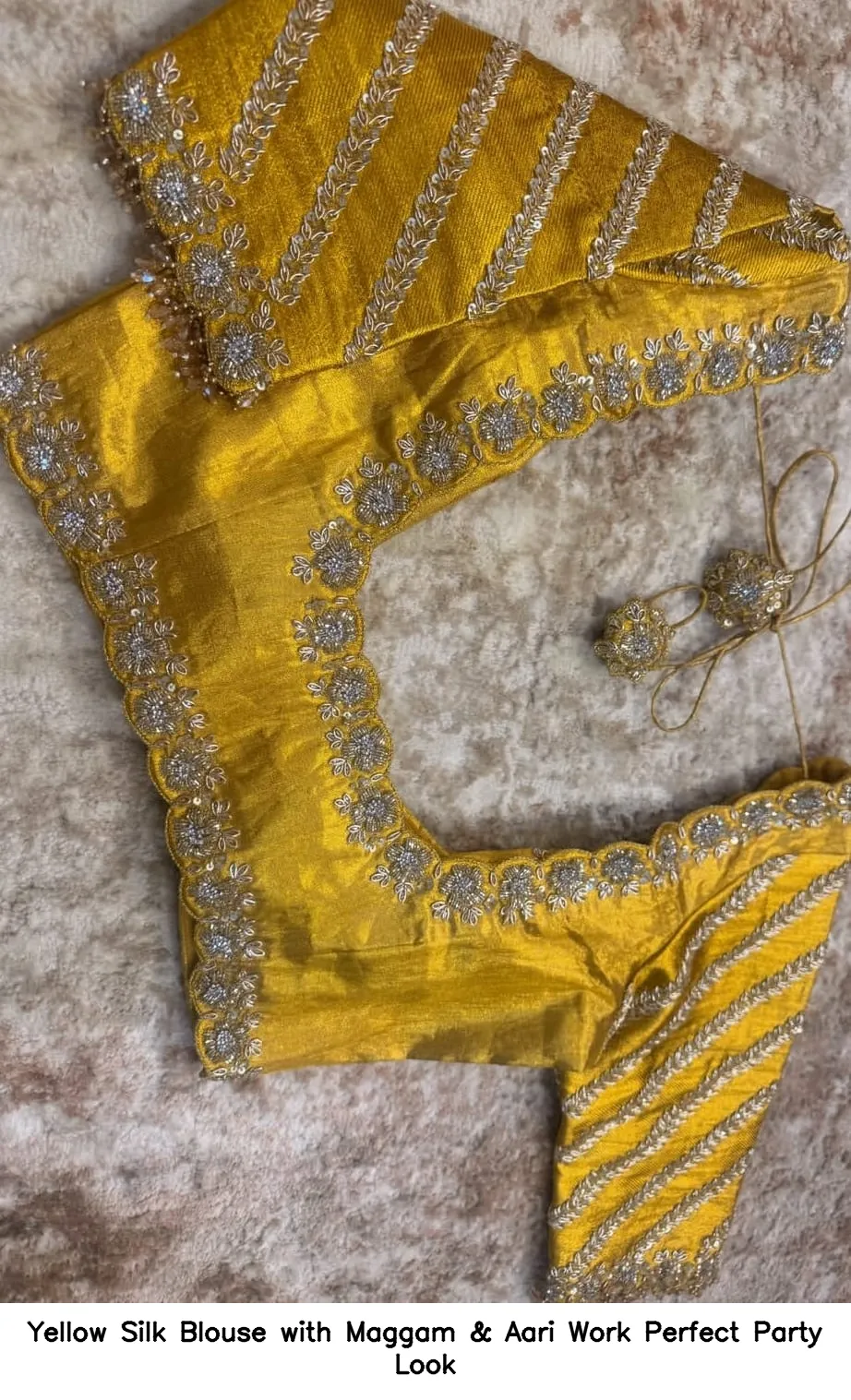 Yellow Silk Blouse with Maggam & Aari Work – Perfect Party Look