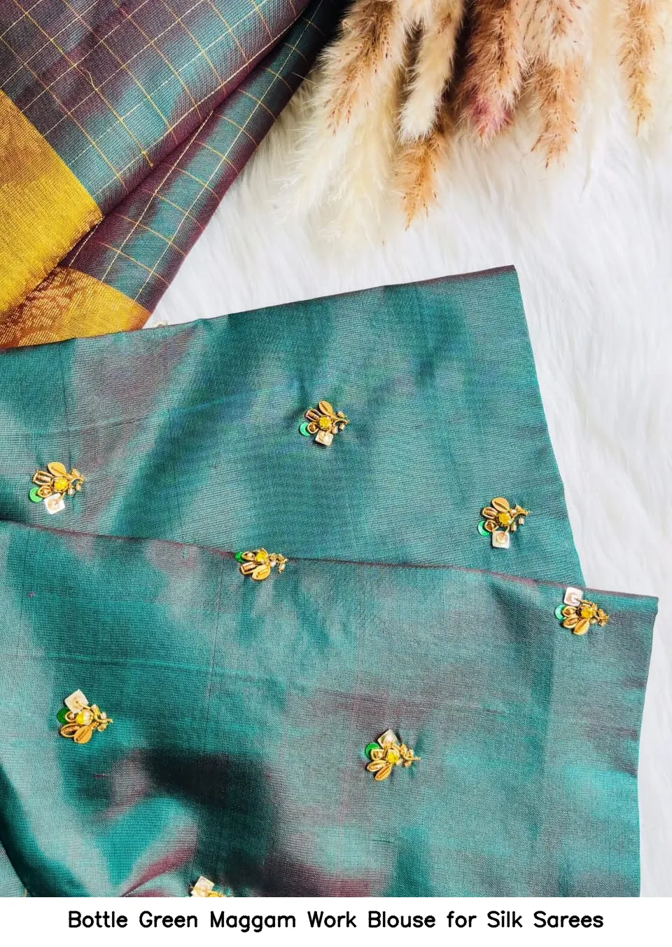 Bottle Green Maggam Work Blouse for Silk Sarees
