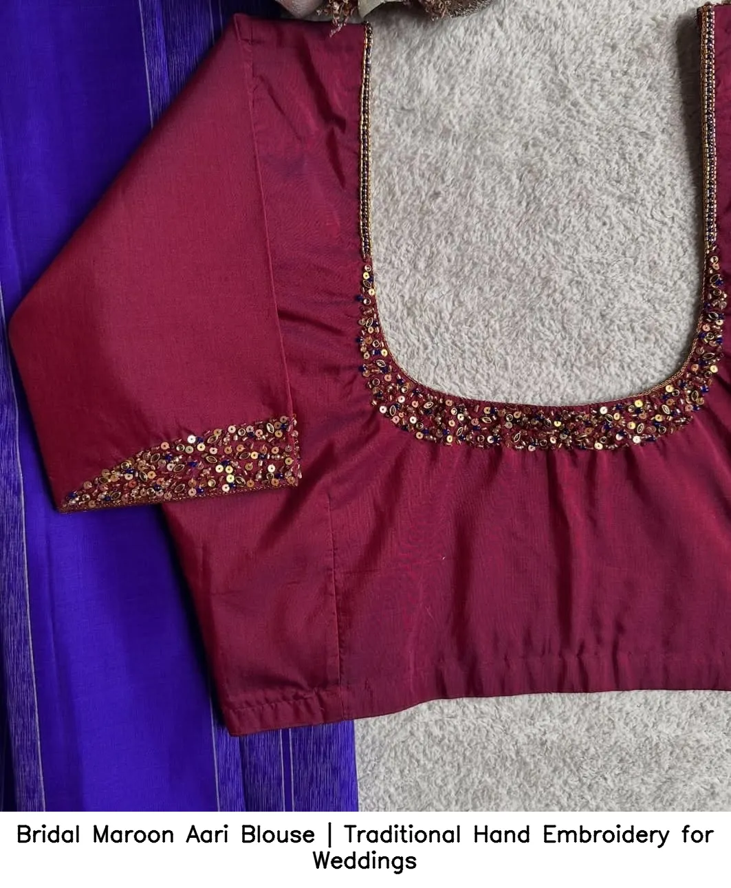 Bridal Maroon Aari Blouse | Traditional Hand Embroidery for Weddings - Xl