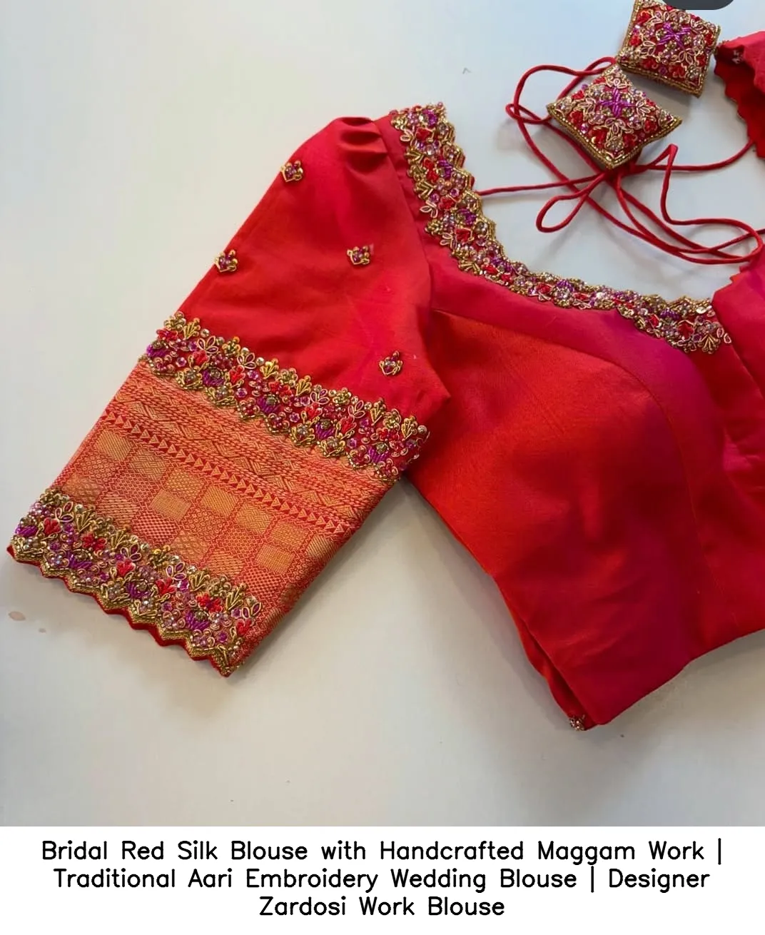 Bridal Red Silk Blouse with Handcrafted Maggam Work | Traditional Aari Embroidery Wedding Blouse | Designer Zardosi Work Blouse