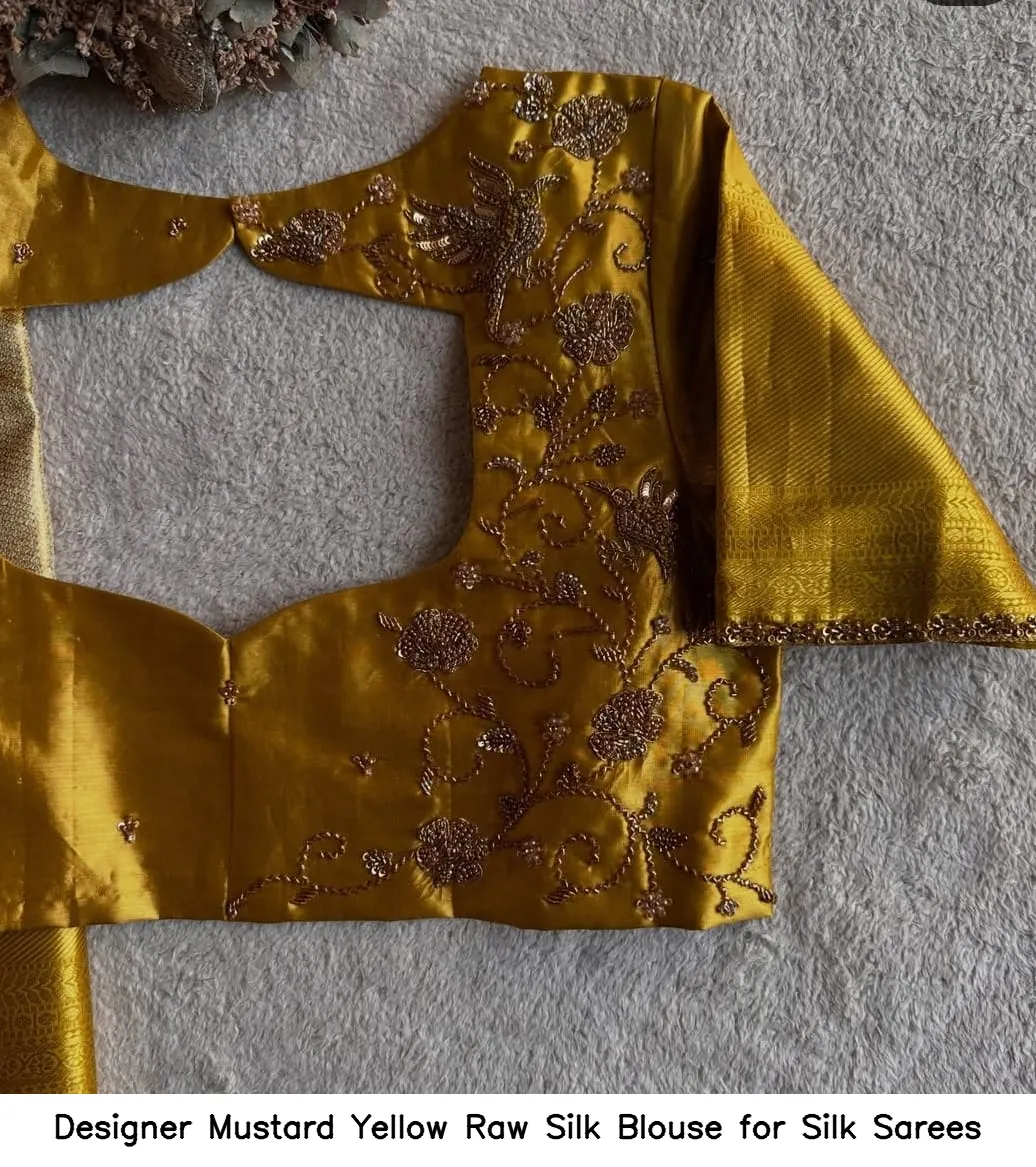 Designer Mustard Yellow Raw Silk Blouse for Silk Sarees