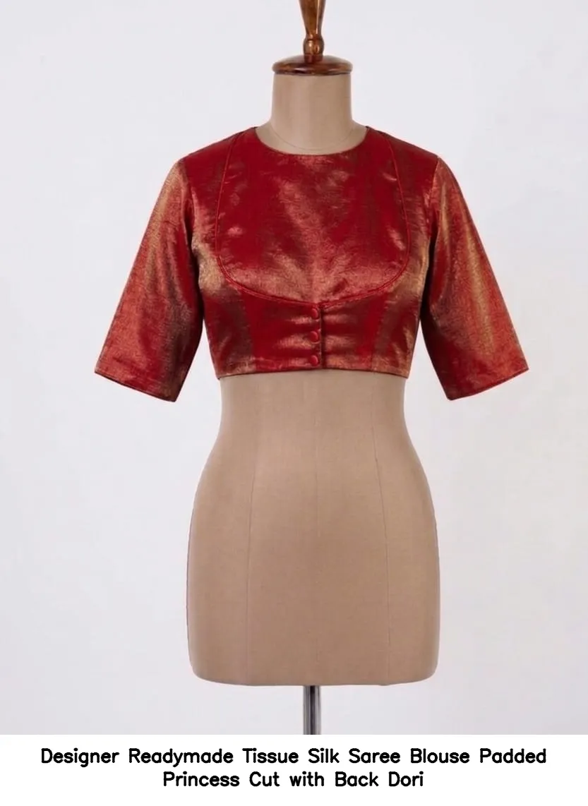 Designer Readymade Tissue Silk Saree Blouse – Padded Princess Cut with Back Dori - Image 4