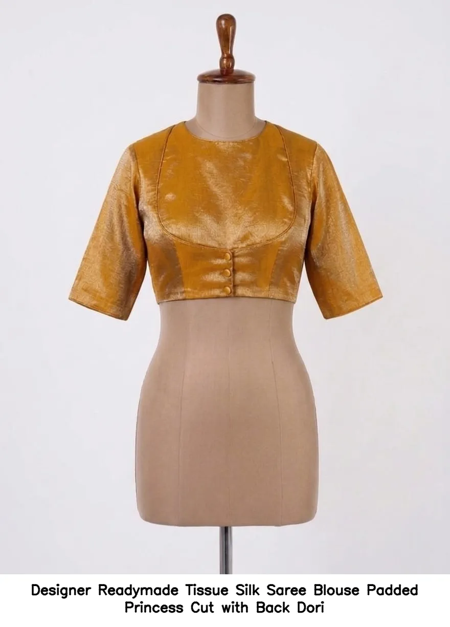 Designer Readymade Tissue Silk Saree Blouse – Padded Princess Cut with Back Dori - Image 5
