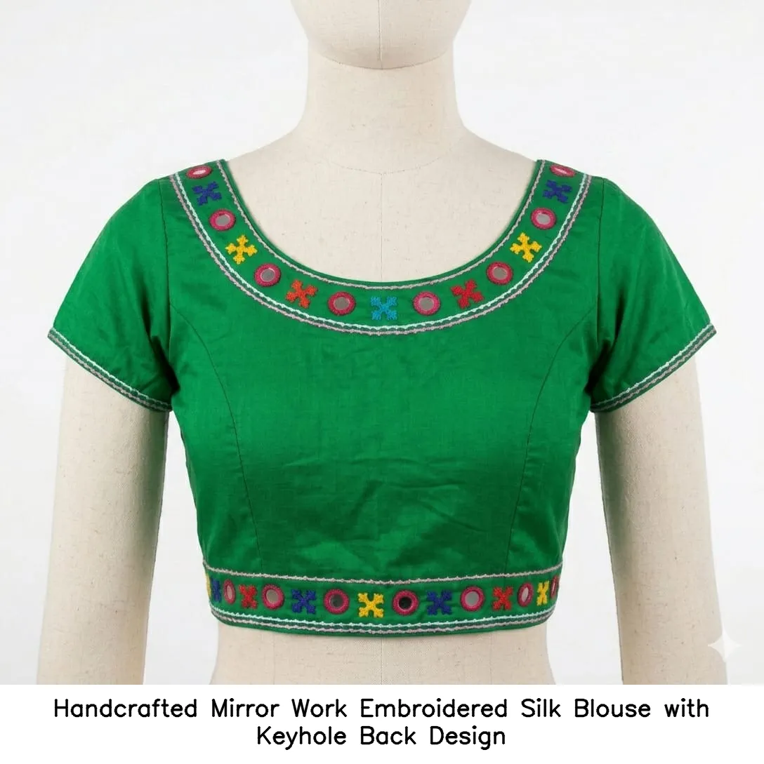 Handcrafted Mirror Work Embroidered Silk Blouse with Keyhole Back Design