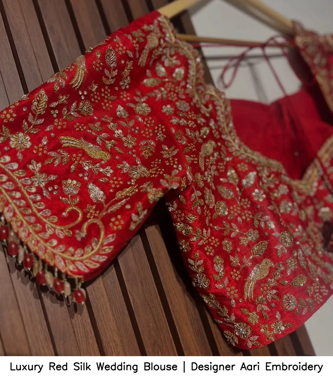 Luxury Red Silk Wedding Blouse | Designer Aari Embroidery