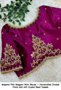 Handcrafted maggam work blouse close-up detailing