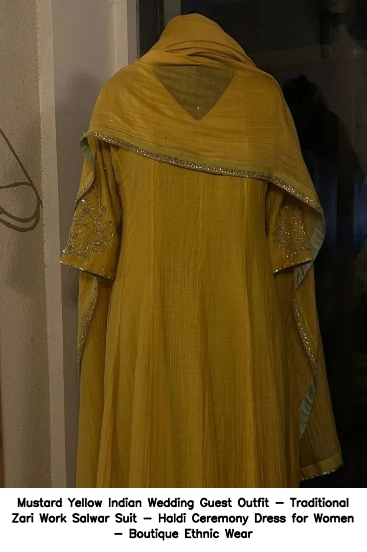 Mustard Yellow Indian Wedding Guest Outfit - Traditional Zari Work Salwar Suit - Haldi Ceremony Dress for Women - Boutique Ethnic Wear