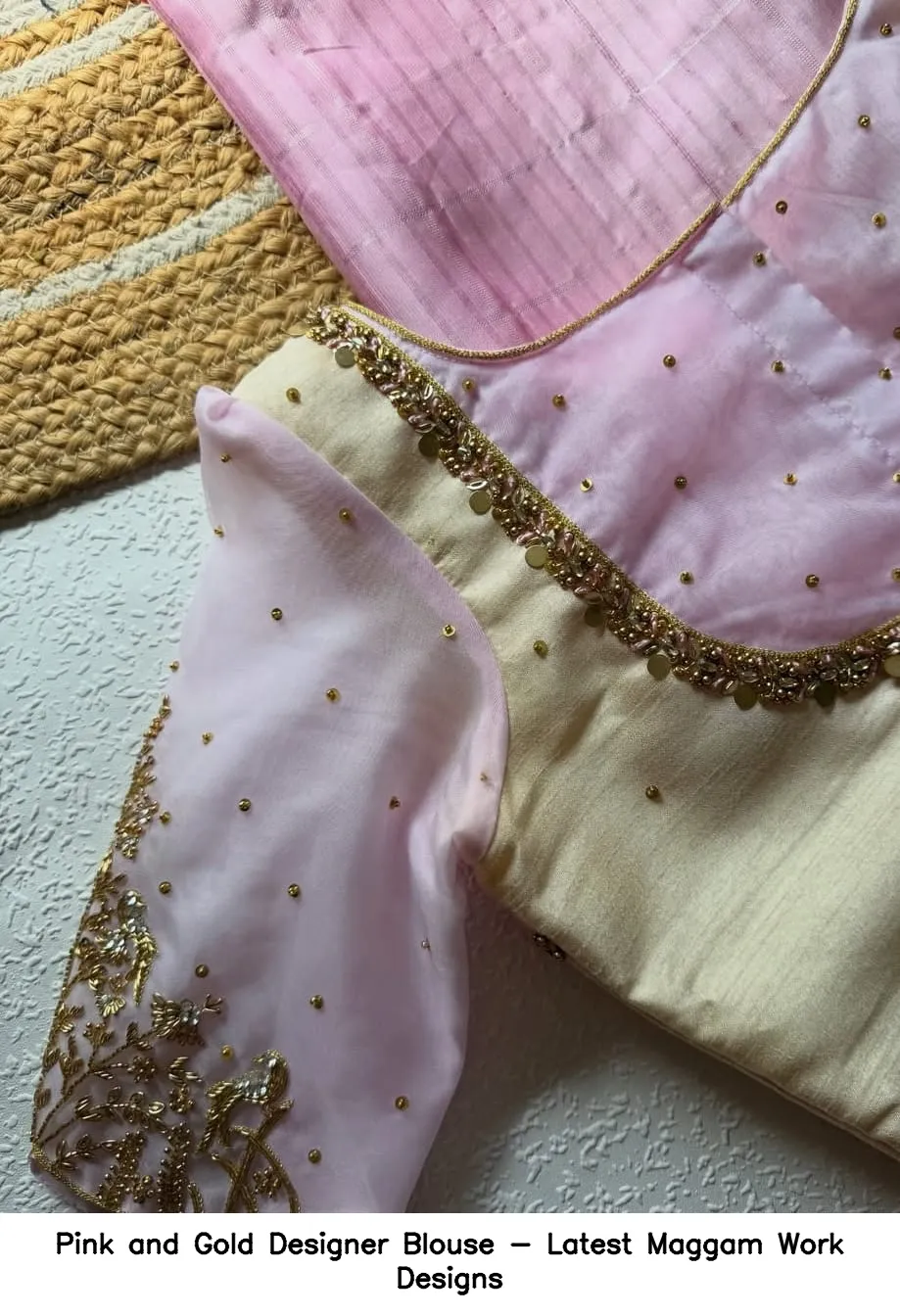Pink and Gold Designer Blouse - Latest Maggam Work Designs