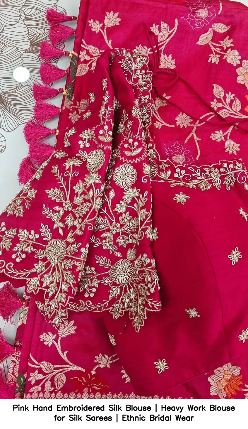 Pink Hand Embroidered Silk Blouse | Heavy Work Blouse for Silk Sarees | Ethnic Bridal Wear - Image 2