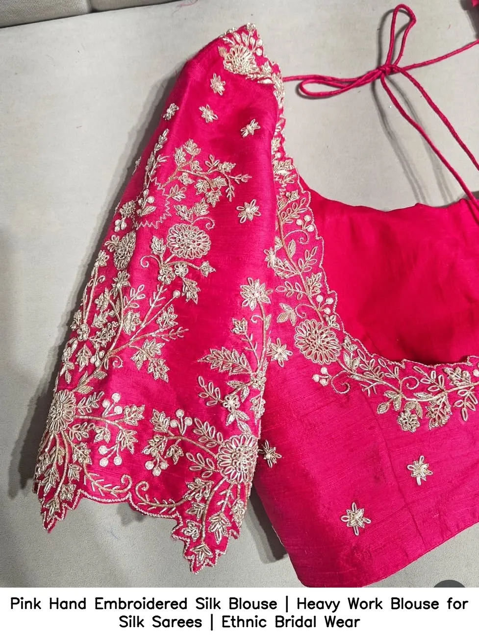 Pink Hand Embroidered Silk Blouse | Heavy Work Blouse for Silk Sarees | Ethnic Bridal Wear - Image 4