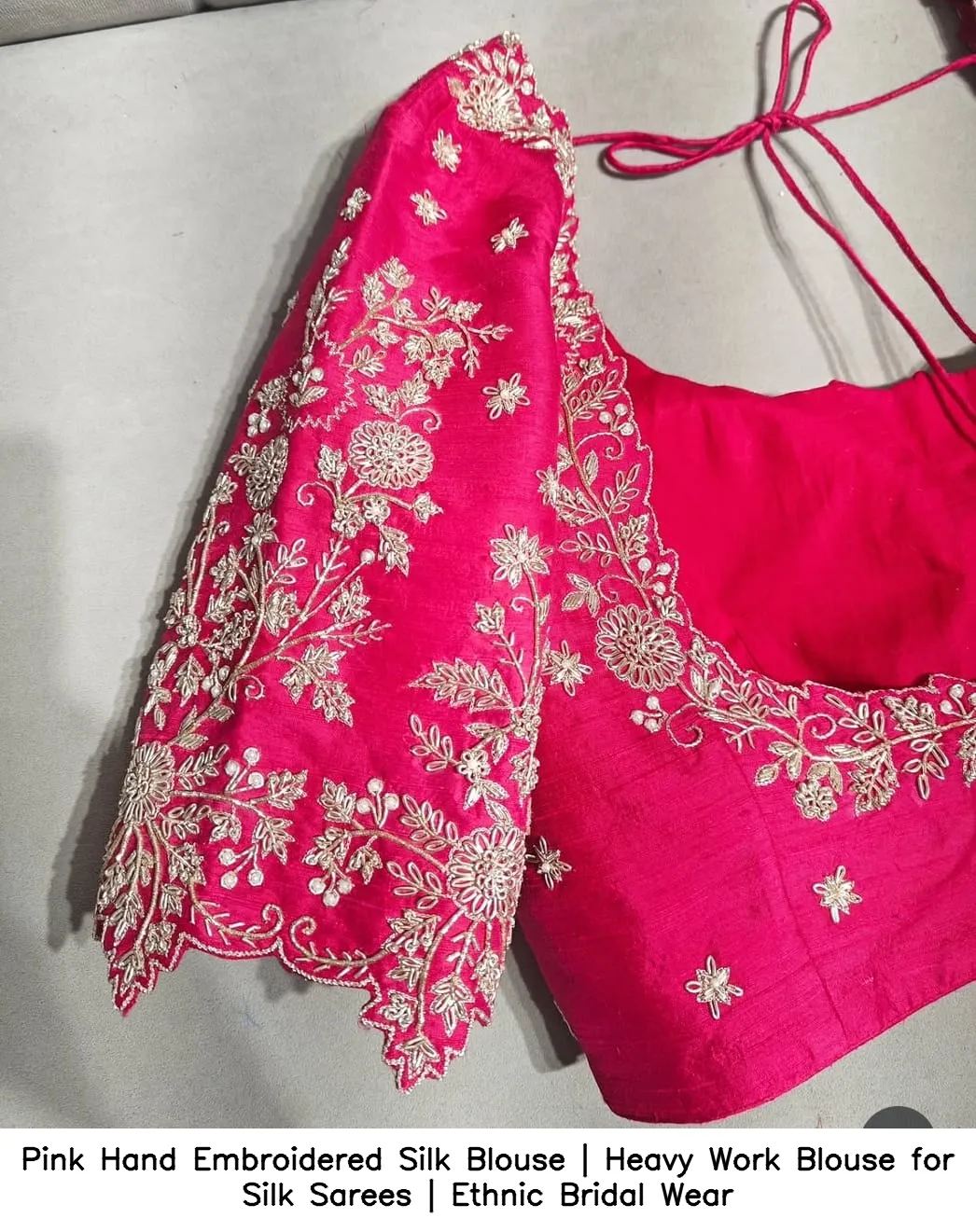 Pink Hand Embroidered Silk Blouse | Heavy Work Blouse for Silk Sarees | Ethnic Bridal Wear - Image 5
