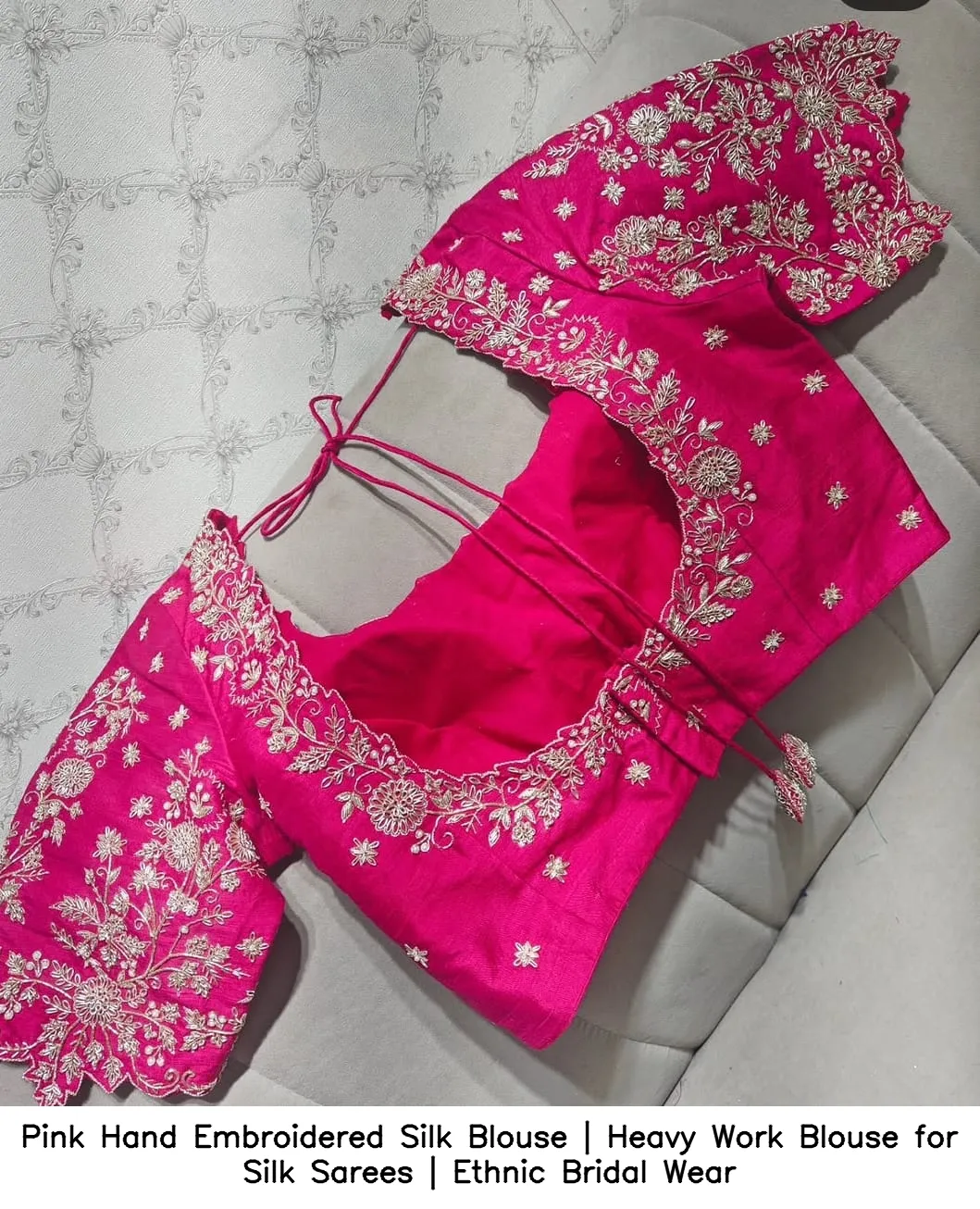 Pink Hand Embroidered Silk Blouse | Heavy Work Blouse for Silk Sarees | Ethnic Bridal Wear - Image 6