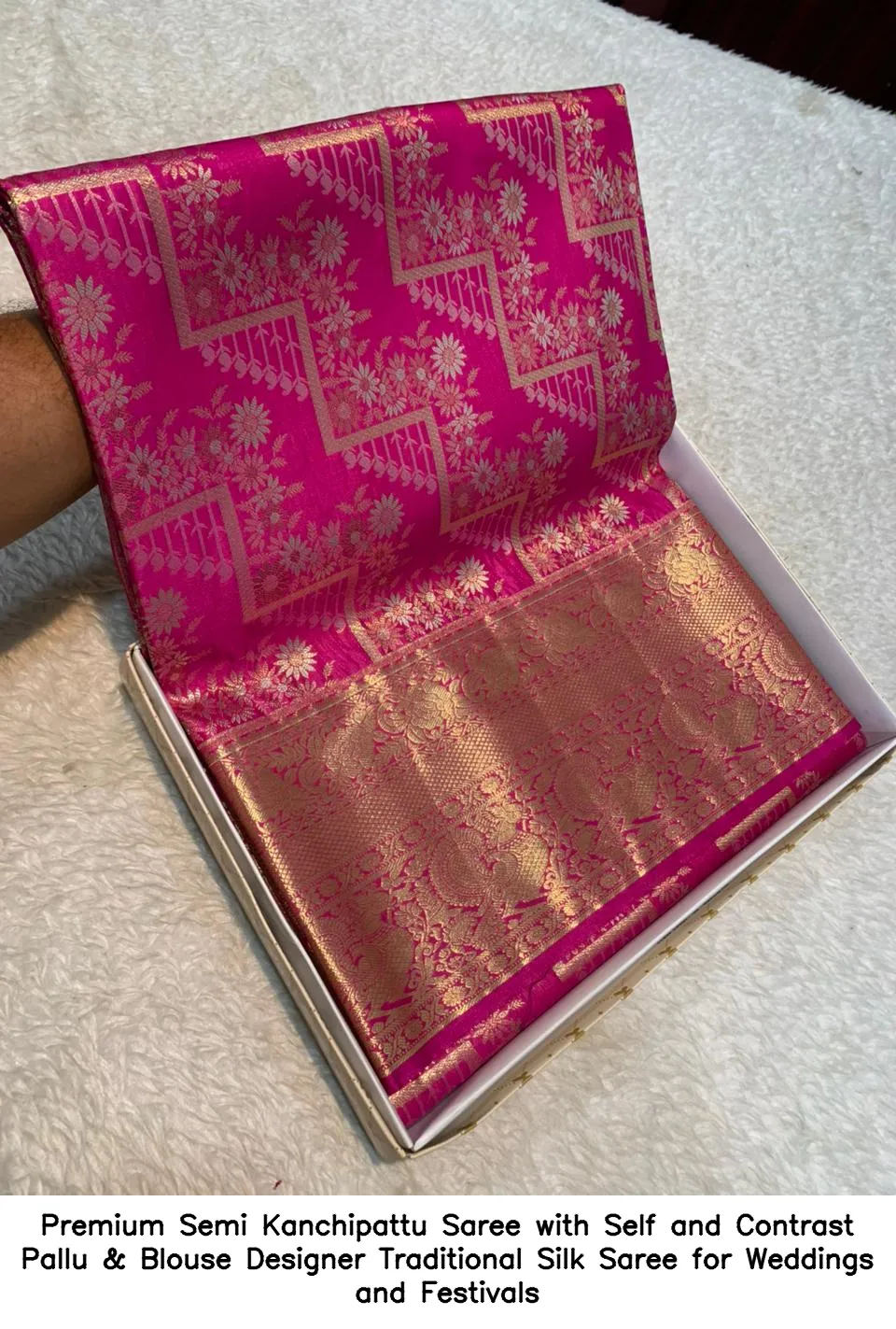 Premium Semi Kanchipattu Saree with Self and Contrast Pallu & Blouse – Designer Traditional Silk Saree for Weddings and Festivals