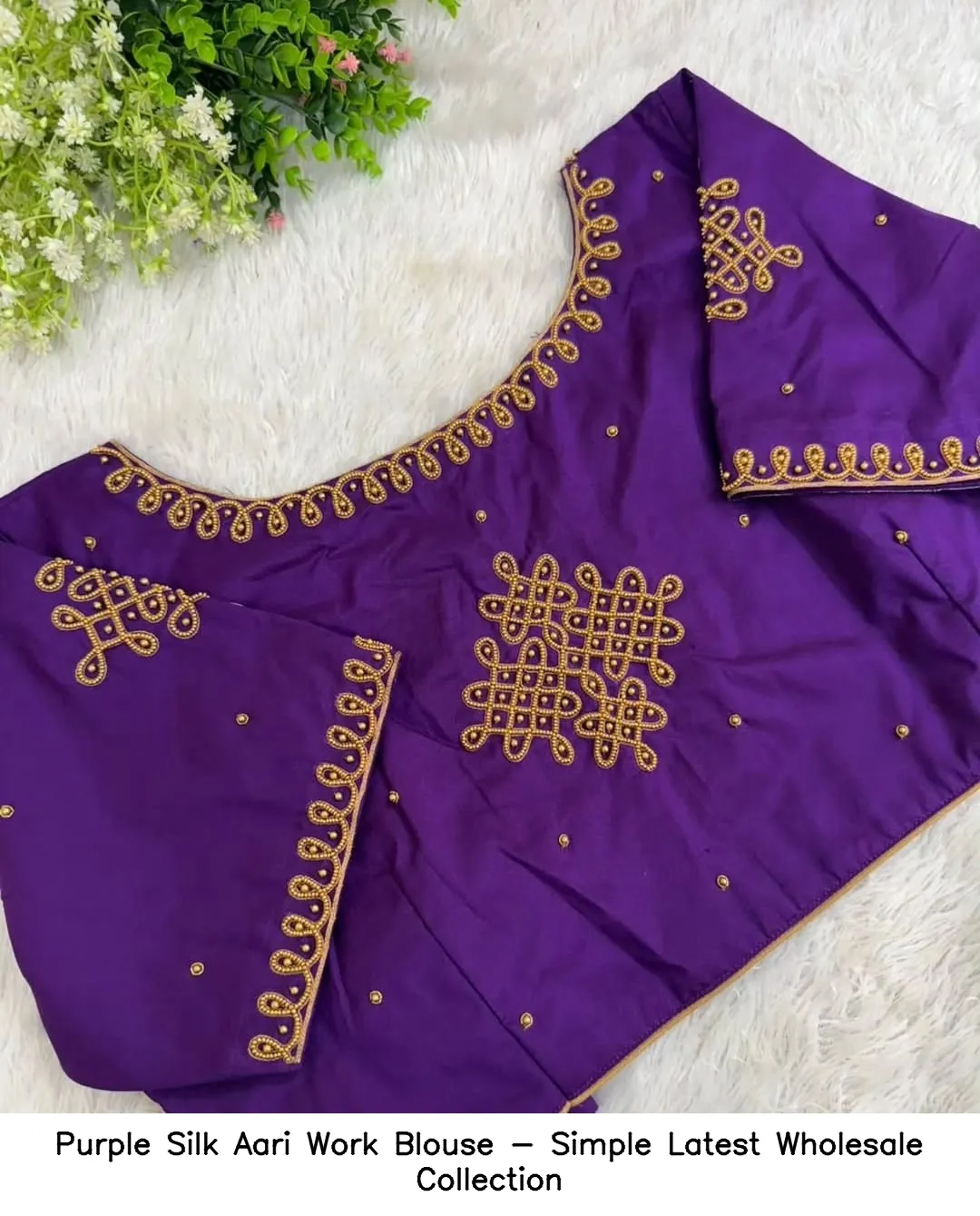 Purple Silk Aari Work Blouse - Simple Latest Wholesale Collection - Xl