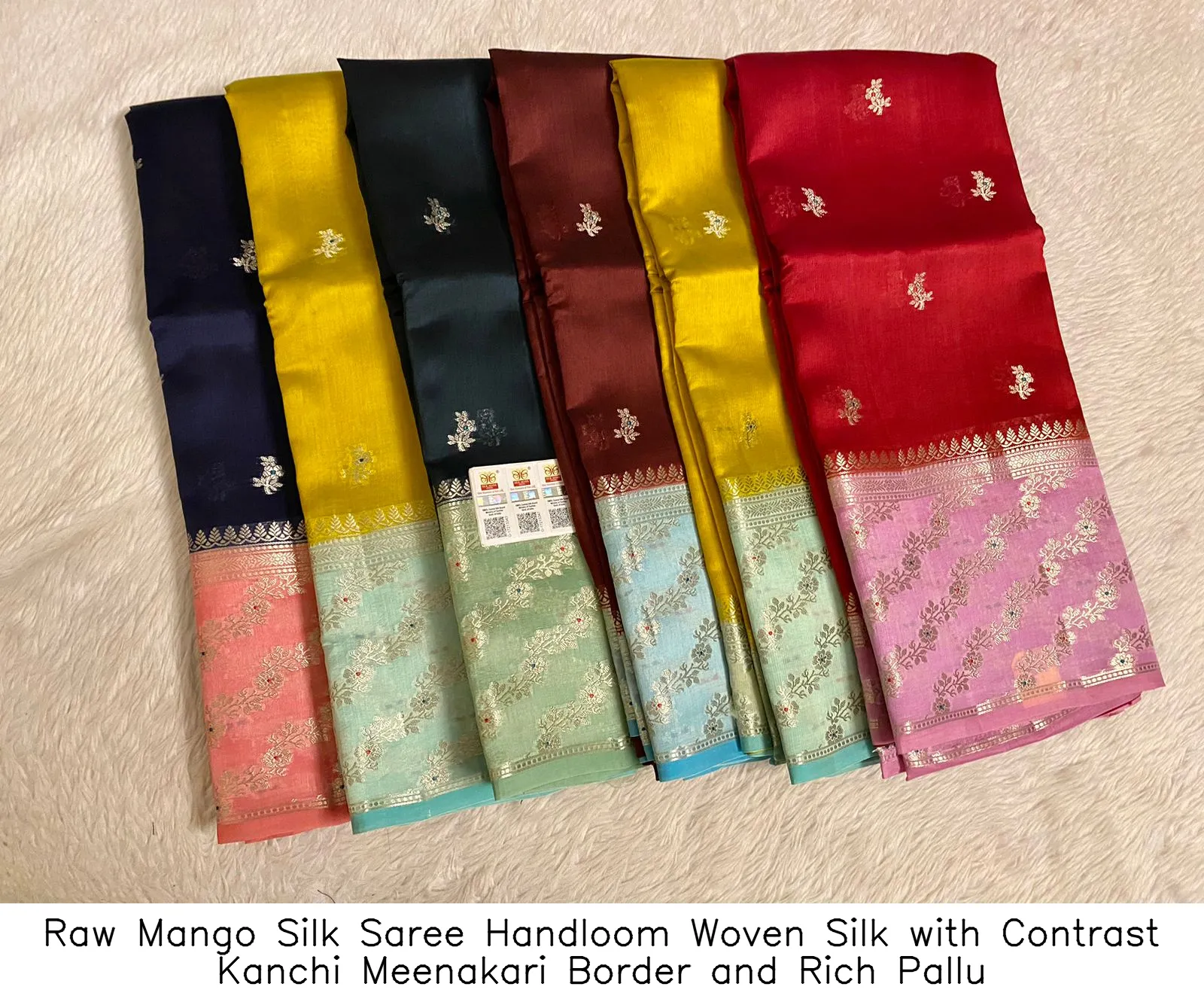 Raw Mango Silk Saree – Handloom Woven Silk with Contrast Kanchi Meenakari Border and Rich Pallu